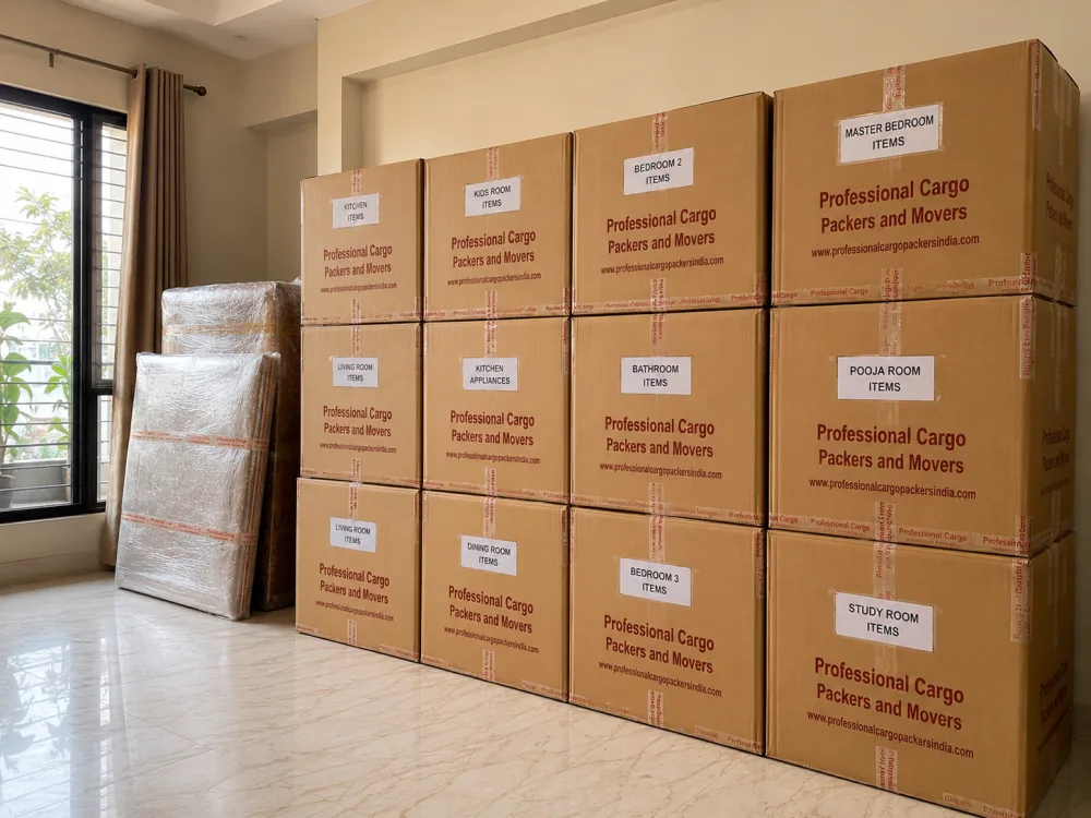 Labelled Cartons Ready by Professional Cargo Packers and Movers