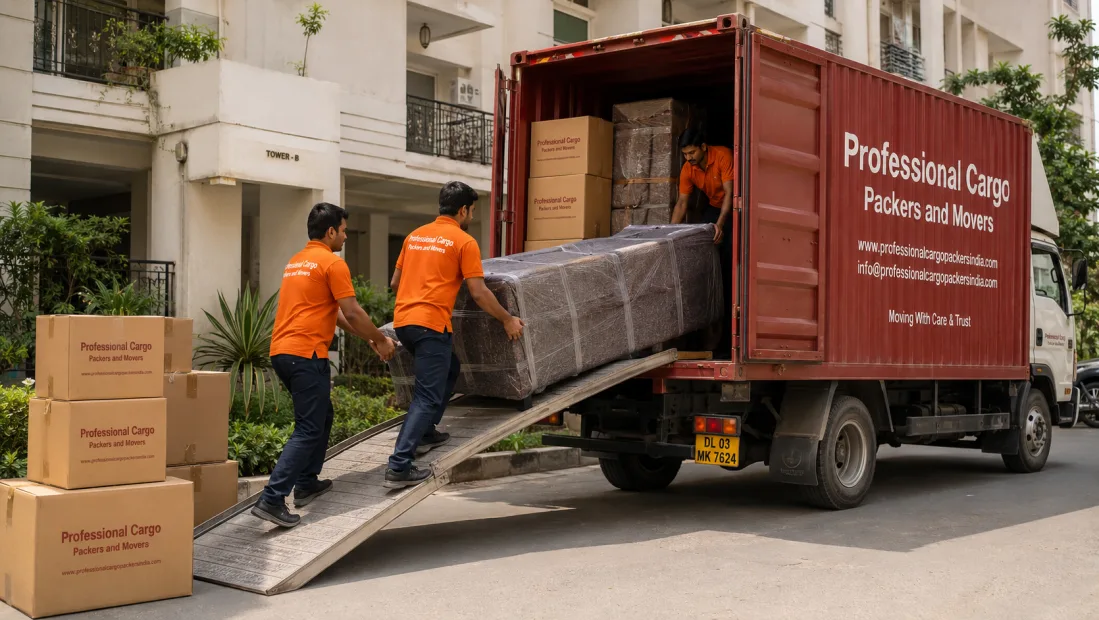 Household Shifting: Loading the Truck by Professional Cargo Packers and Movers